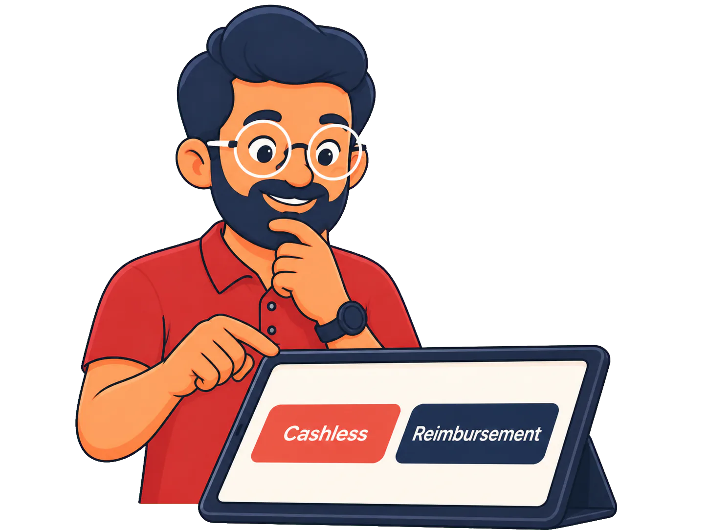 MITRA comparing cashless and reimbursement claim options on a digital screen