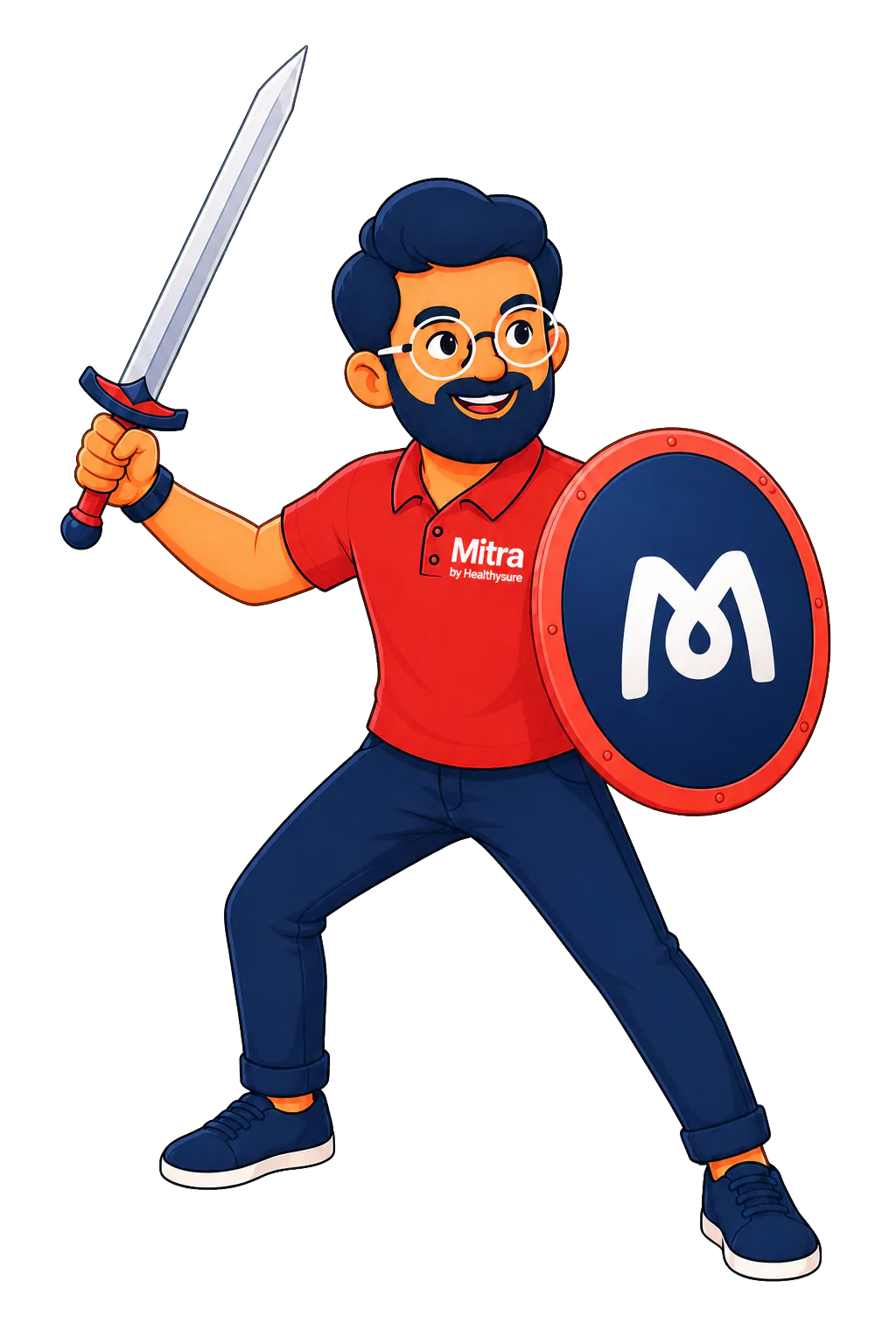 The MITRA mascot standing ready with a sword and shield